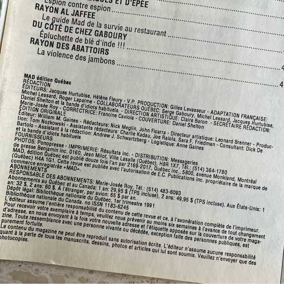 Mad Magazine Quebec edition in French, Issue No. 4 August 1991 - Picture 14 of 14